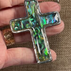 Bold Abalone & Silver Tone Cross